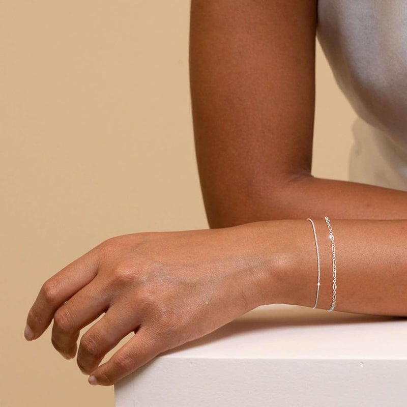 MBW Silver Plated Bracelets for Women, Dainty Silver Bracelets for Women Set Bracelet Stack Waterproof Jewelry for Women Trendy Minimalist Simple Small Thin Bracelet Set for Women Teen Gift - Image 4
